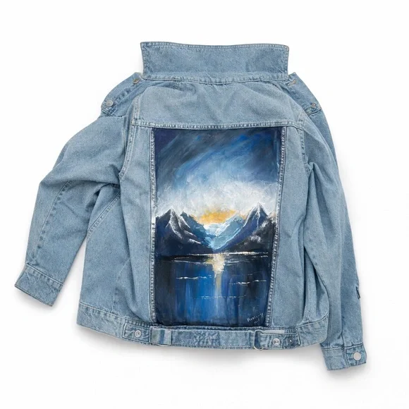 Topshop Blue Jean Jacket with Mountain Artwork custom made - Picture 1 of 1